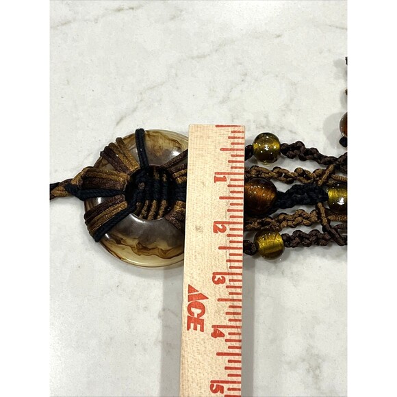 Retro Womens Macrame Brown Black Resin Bead BOHO BOHEMIAN Tie Belt lgth 36-72 " - Picture 9 of 9